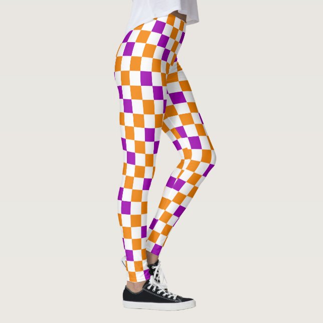Legging Desenho de padrão xadrez laranja branco roxo  (Direita)