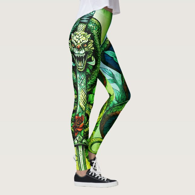 Legging Desenho de tatuagem por Cobra intricate em volta d (Direita)