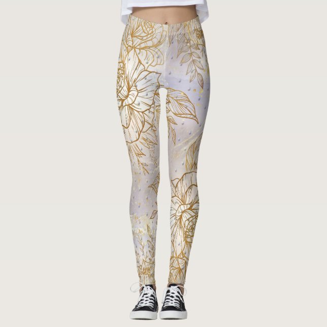 Legging Desenho Dourado da linha de Rosa Elegante (Frente)