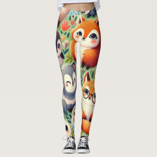 Legging desenho engraçado de rabisco, padrão animal, diver