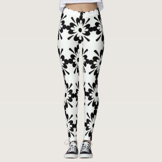 Legging Desenho Floral Preto e Branco Grande