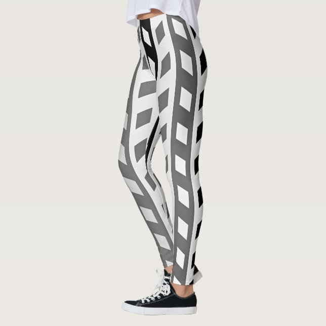 Legging Desenho Geométrico, cinza, preto, branco, (Esquerda)