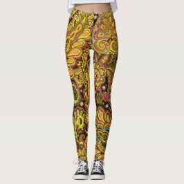 Legging Desenho Paisley Amarelo em Preto