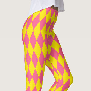 Legging Desenho Xadrez Arlequim Rosa e Amarelo