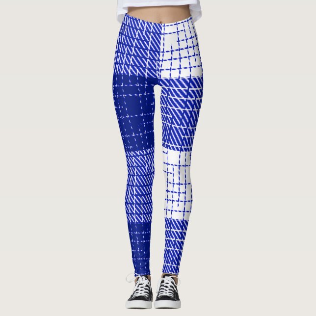Legging Desenho Xadrez Bold Azul e Branco (Frente)