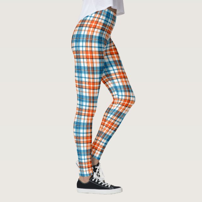 Legging Desenho Xadrez Escocês Laranja Azul Branco (Direita)