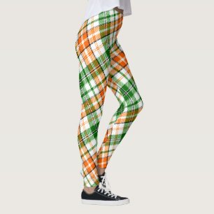 Legging Desenho Xadrez Escocês Laranja Verde Branco