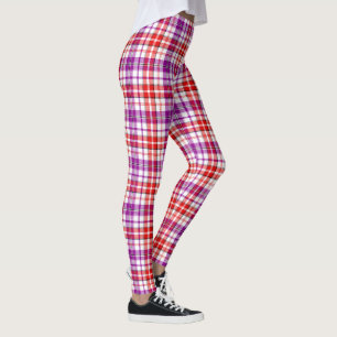 Legging Desenho Xadrez Escocês Listras Branco Vermelho Rox