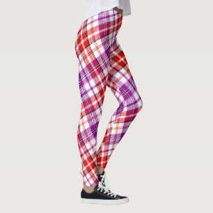 Legging Desenho Xadrez Escocês Listras Branco Vermelho Rox