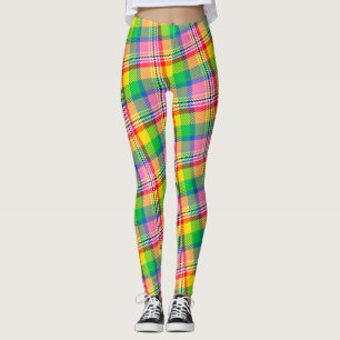 Legging Desenho Xadrez Madras Rosa Verde Amarelo