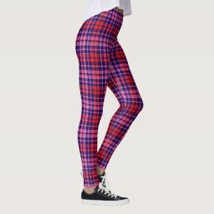 Legging Desenho Xadrez Tartan Azul Marinho Vermelho Rosa