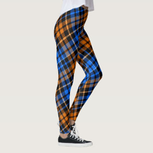 Legging Desenho Xadrez Tartan Laranja Azul Preto