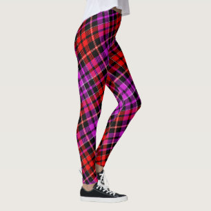 Legging Desenho Xadrez Tartan Preto Vermelho Roxo