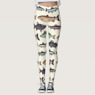Legging Desenhos de peixe venenoso, padrão sem costura.