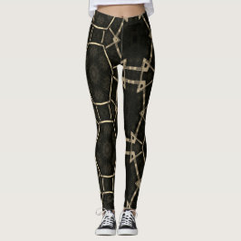Legging Desenhos MODERNOS de abstrato a preto-dourado-mosa
