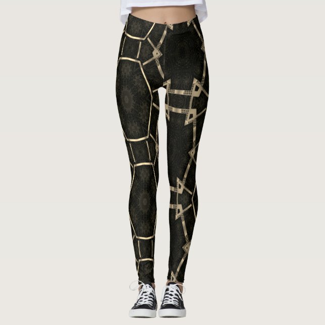 Legging Desenhos MODERNOS de abstrato a preto-dourado-mosa (Frente)