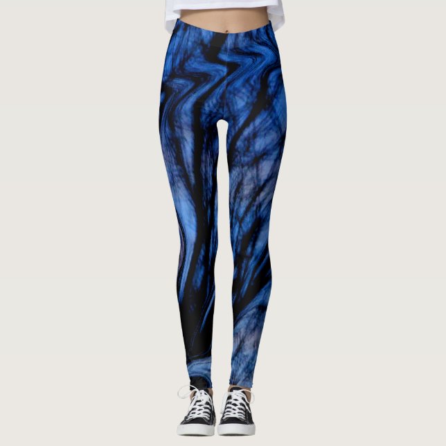 Legging Design abstrato azul e preto na moda do redemoinho (Frente)