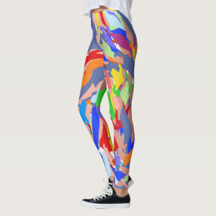 Legging Design Abstrato Divertido Vermelho Rosa Azul Doura
