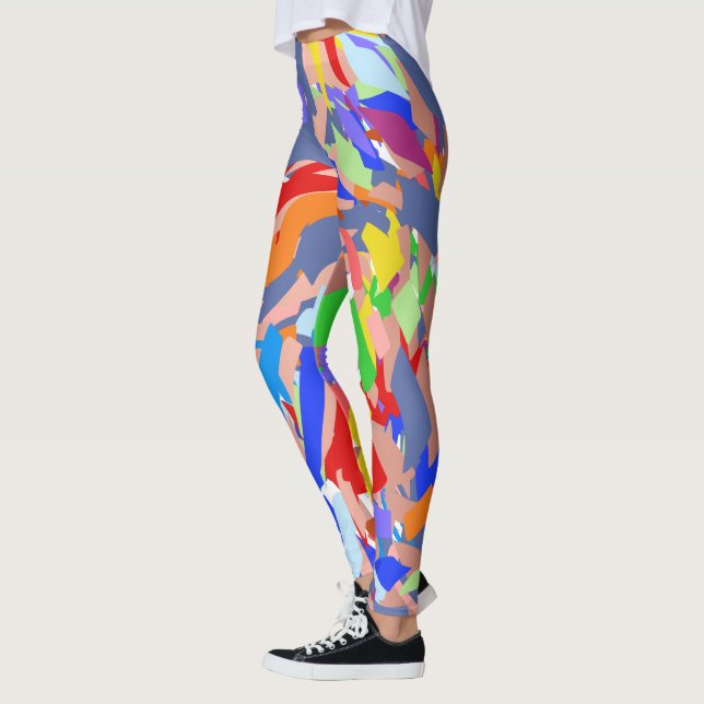 Legging Design Abstrato Divertido Vermelho Rosa Azul Doura (Esquerda)