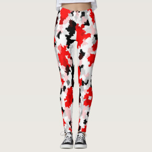 Legging Design abstrato do Camo Branco Preto Vermelho