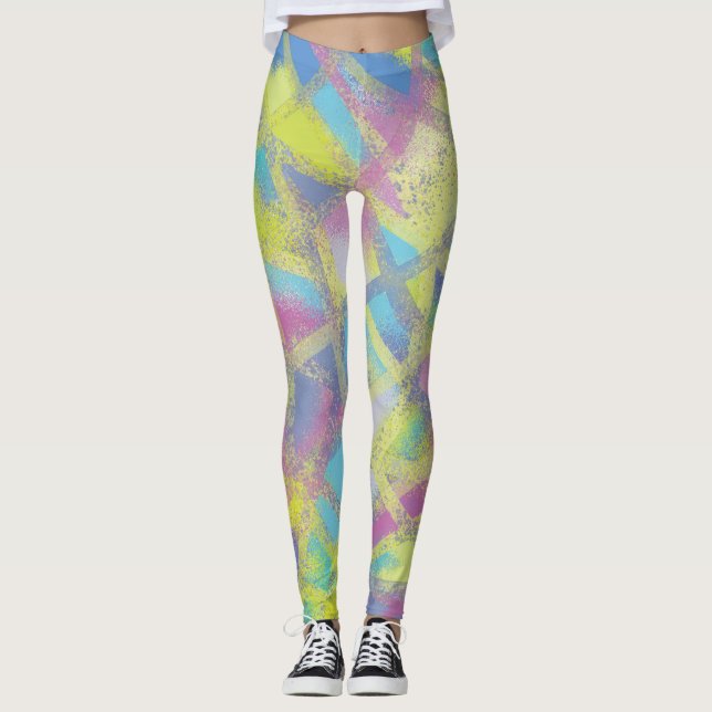 Legging Design abstrato em azul roxo amarelo (Frente)