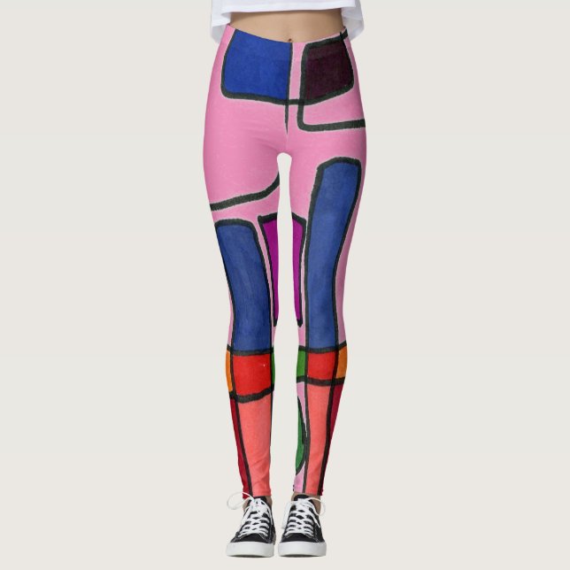 Legging Design abstrato, em células coloridas de rosa, azu (Frente)