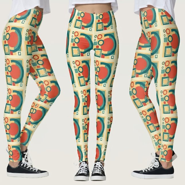 Legging Design Abstrato em Estilo Retro Geométrico Risogra (Retro Geometric Risograph Style Abstract Design. Leggings)