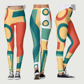 Legging Design Abstrato em Estilo Retro Geométrico Risogra