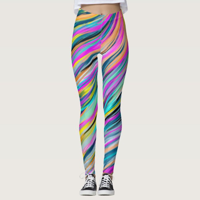 Legging Design Abstrato Psicodélico de Neon Multicolor Tre (Frente)