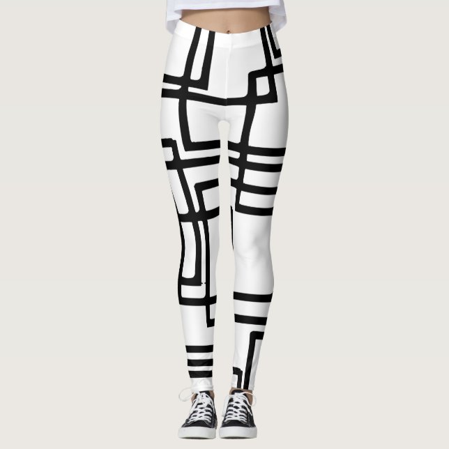 Legging Design artístico dos quadrados negros de bloqueio (Frente)