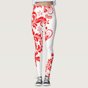Legging Design assimétrico do local floral vermelho e bran