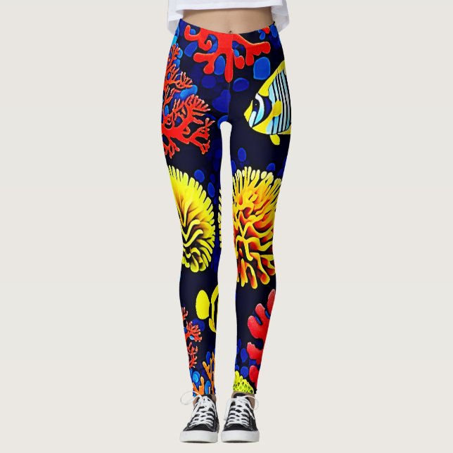 Legging Design brilhante de vida de recife subaquático (Frente)