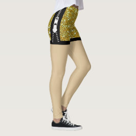 Legging Design Chic com Glitter Sparkle de ouro Zipper Exc