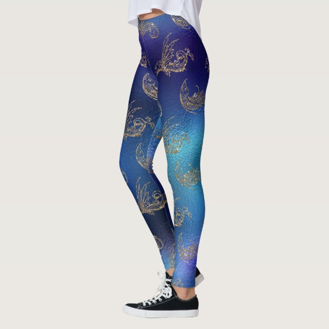 Legging design da sereia de ouro azul brilhante criatura d (Esquerda)