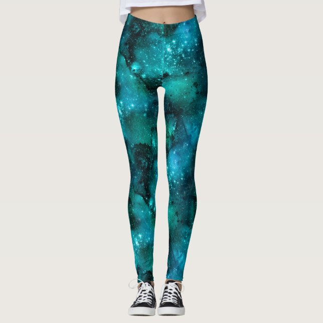 Legging Design da Série Galáxia Verde-azulado 6  (Frente)