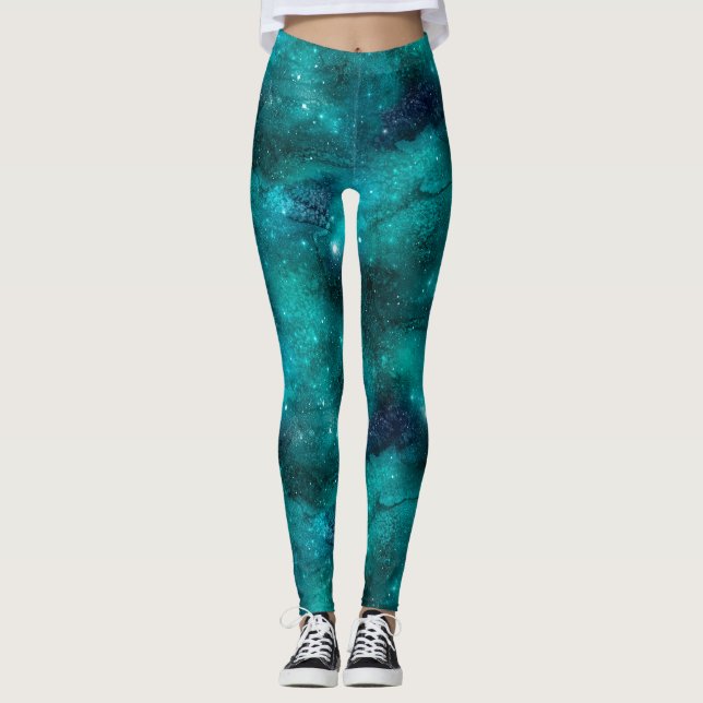 Legging Design da Série Galáxia Verde-azulado 8 (Frente)