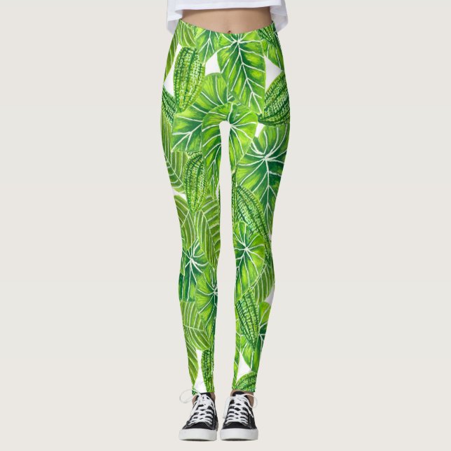 Legging Design das folhas tropicais aquáticas (Frente)