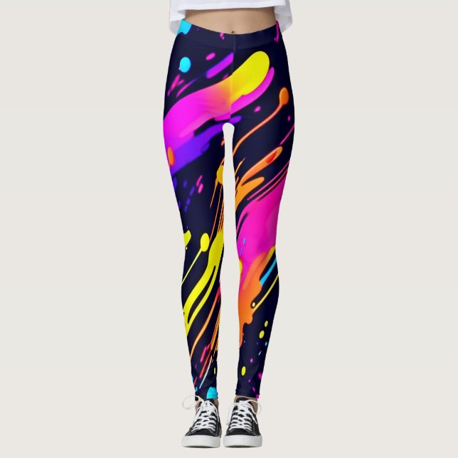 Legging Design de abertura de cor Neon Abstrato (Frente)