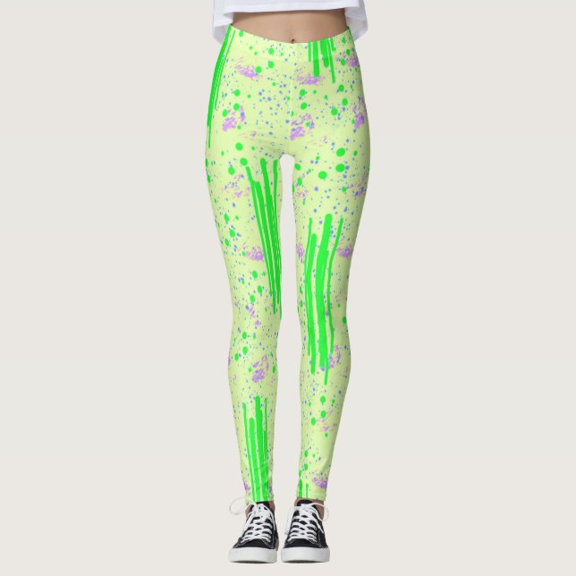 Legging Design de abstrato em amarelo, verde e roxo (Frente)