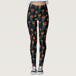 Legging Design de águas-vivas luminosas: Natureza em Neon