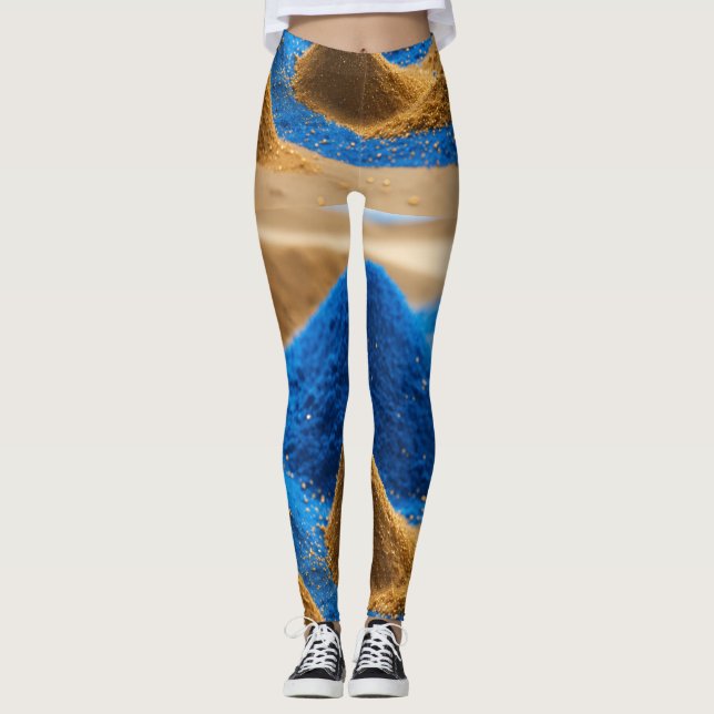 Legging Design de areia azul e dourada (Frente)
