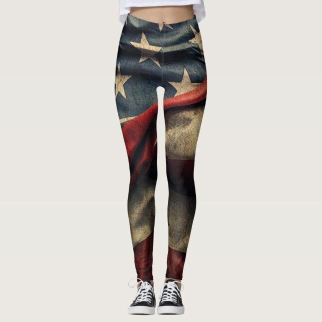 Legging Design de bandeira americana ondulante (Frente)