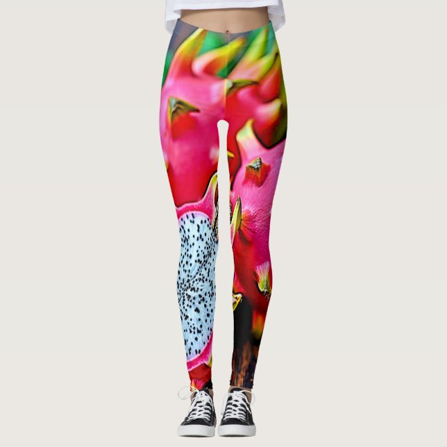 Legging Design de Bela Fruta de Dragão Vibrante (Frente)