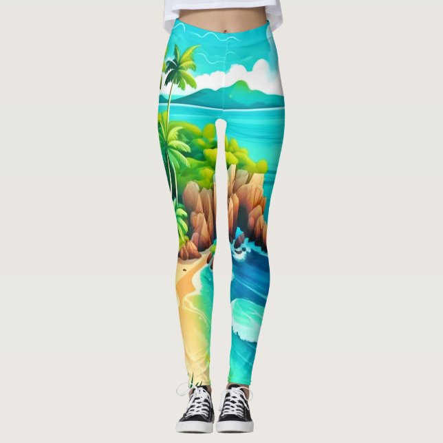 Legging Design de Blisagem Costeira Tropical (Frente)