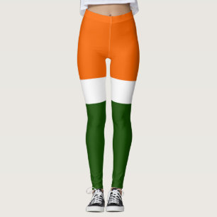 Legging Design de Bloco de Cor Verde Branco Laranja