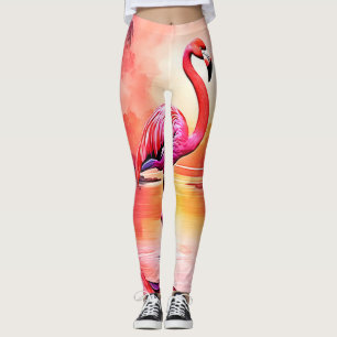 Legging Design de Brilho Tropical de Flamingo Vibrante
