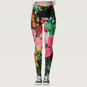 Legging Design de Buquê Floral cor-de-água rosa elegante
