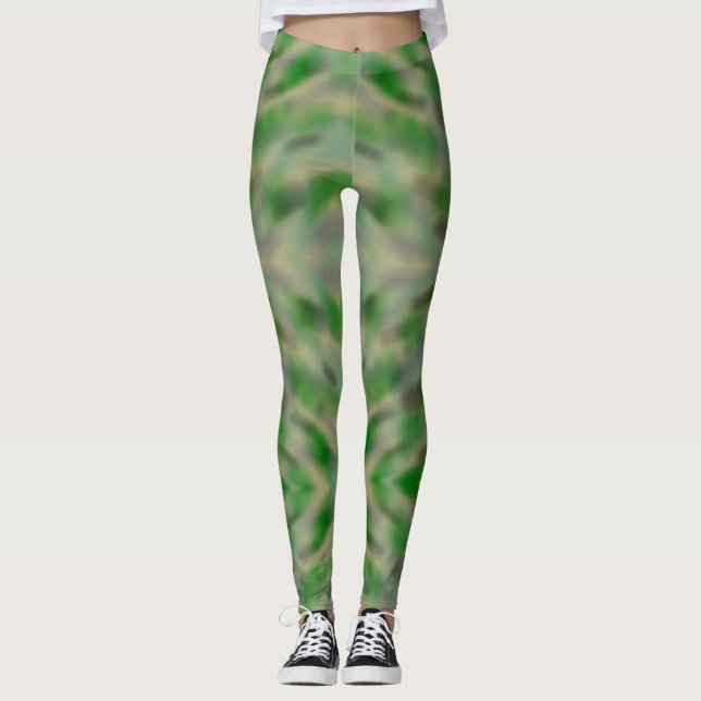 Legging design de camuflagem abstrato verde cinza (Frente)