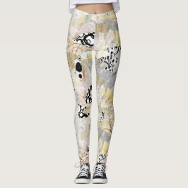 Legging Design de Colagem Abstrata Elegante Neutra