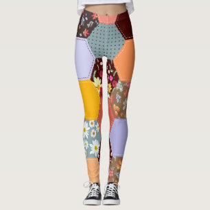 Legging Design de Coloração das Flores de Hexágono Colorid
